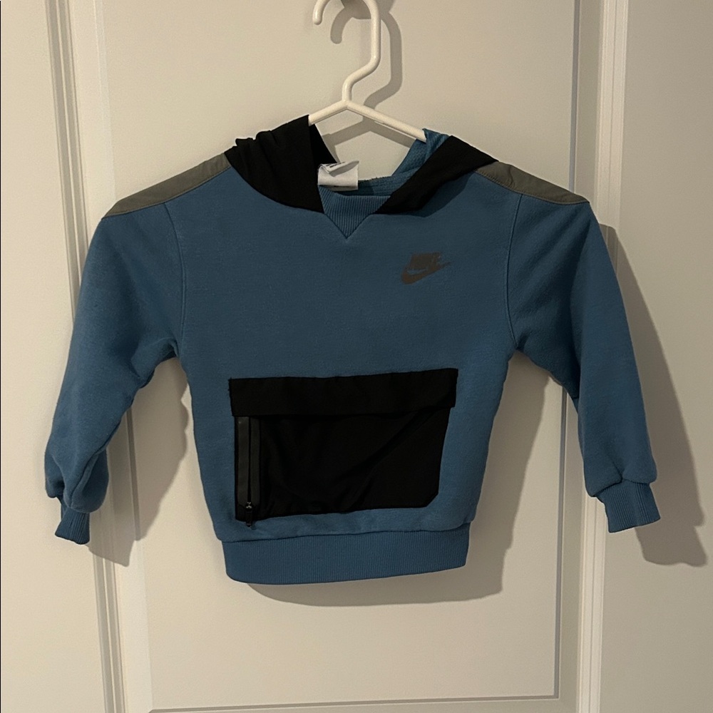 Nike Kids Blue Hoodie with Black Hood and Pocket
